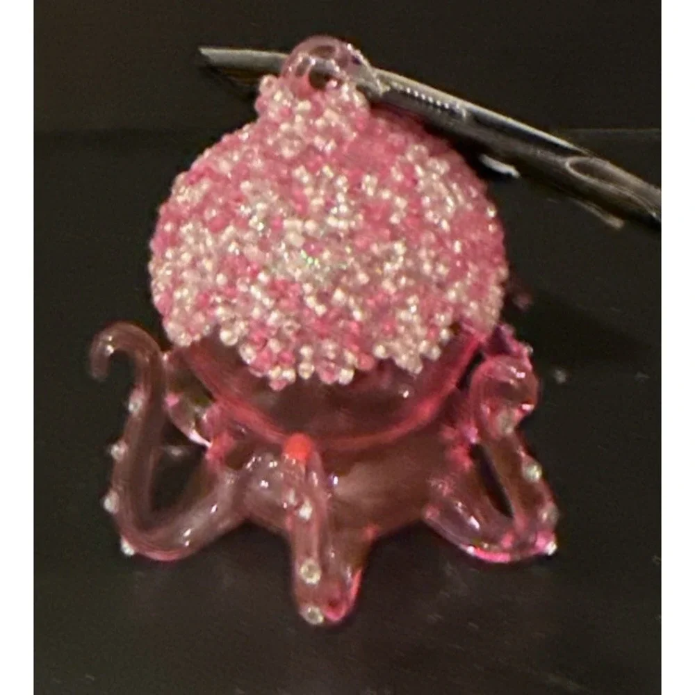 Robert Stanley Pink Octopus Embellished Glitter‎ Glass Christmas Ornament NEW